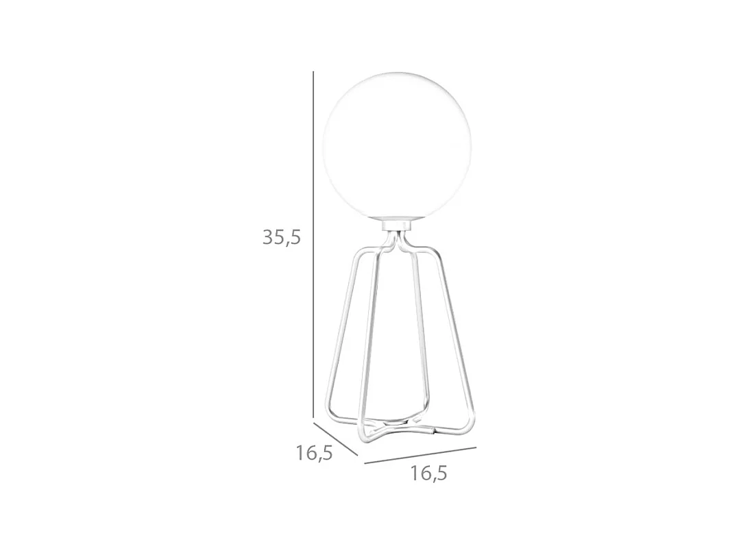 Tafellamp van goudkleurig staal en wit glas