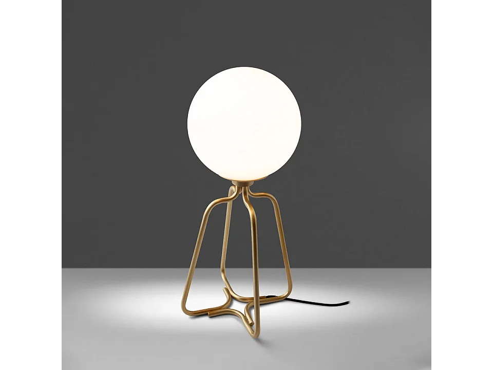 Tafellamp van goudkleurig staal en wit glas 8049 ANGEL CERDA