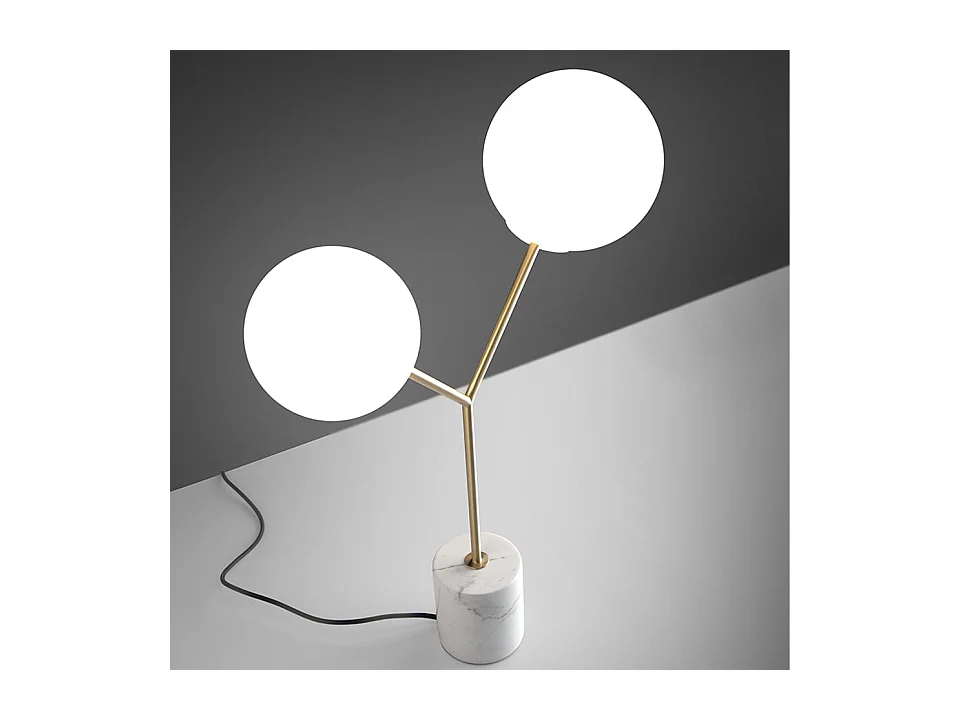 Lampe de bureau en marbre blanc, acier doré et verre blanc 8050 ANGEL CERDA