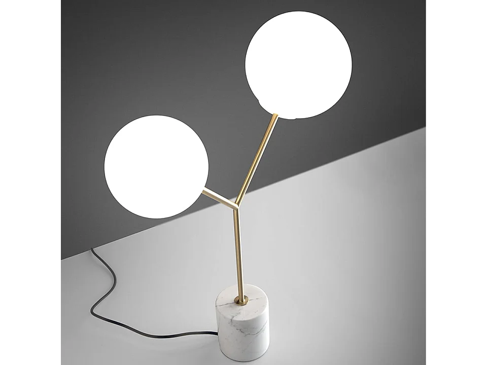 Lampe de bureau en marbre blanc, acier doré et verre blanc 8050 ANGEL CERDA