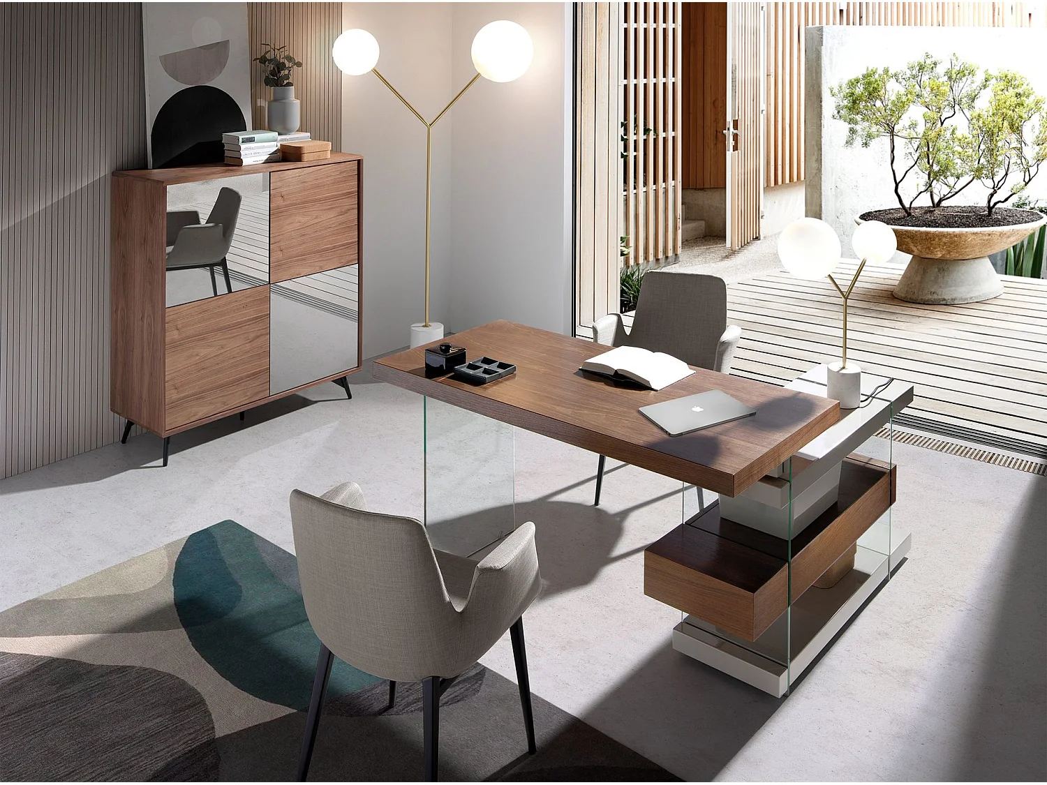 Lampe de bureau en marbre blanc, acier doré et verre blanc 8050 ANGEL CERDA