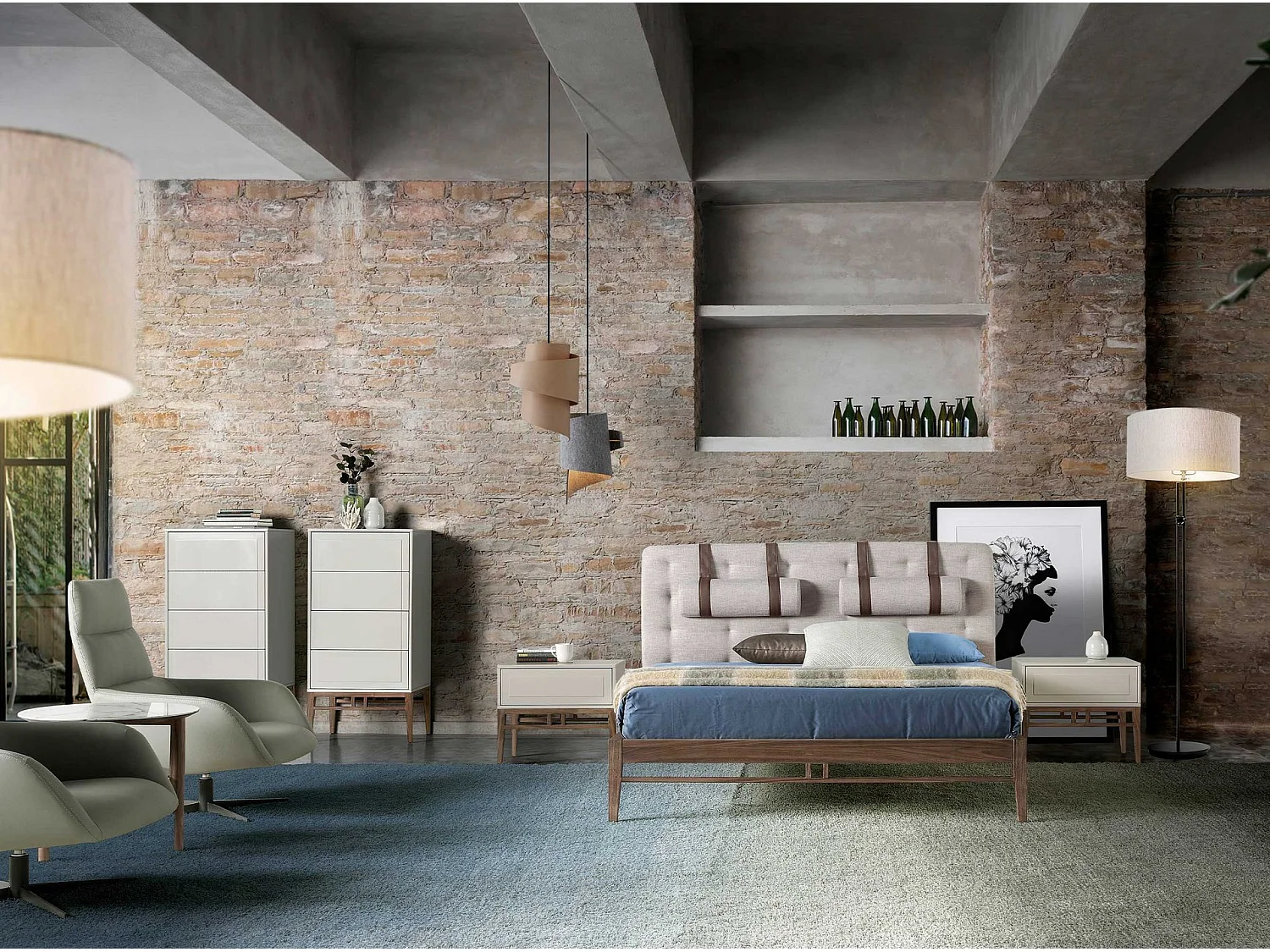 Chevet en bois beige et noyer 7035 ANGEL CERDA