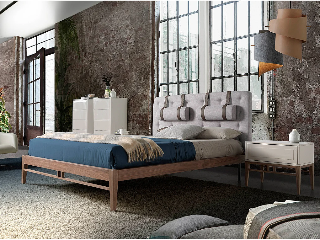 Nachttisch in Beige und Walnussholz 7035 ANGEL CERDA