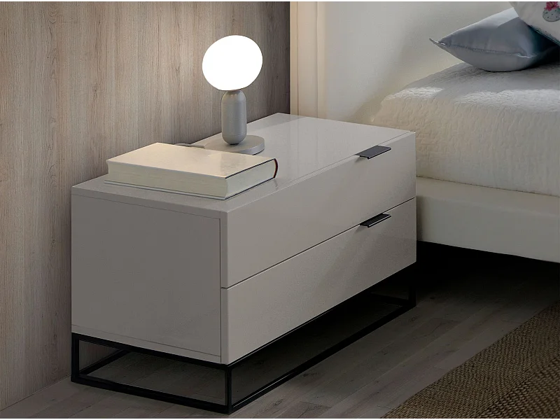 Comodino in legno grigio perla e acciaio nero   7004 ANGEL CERDA