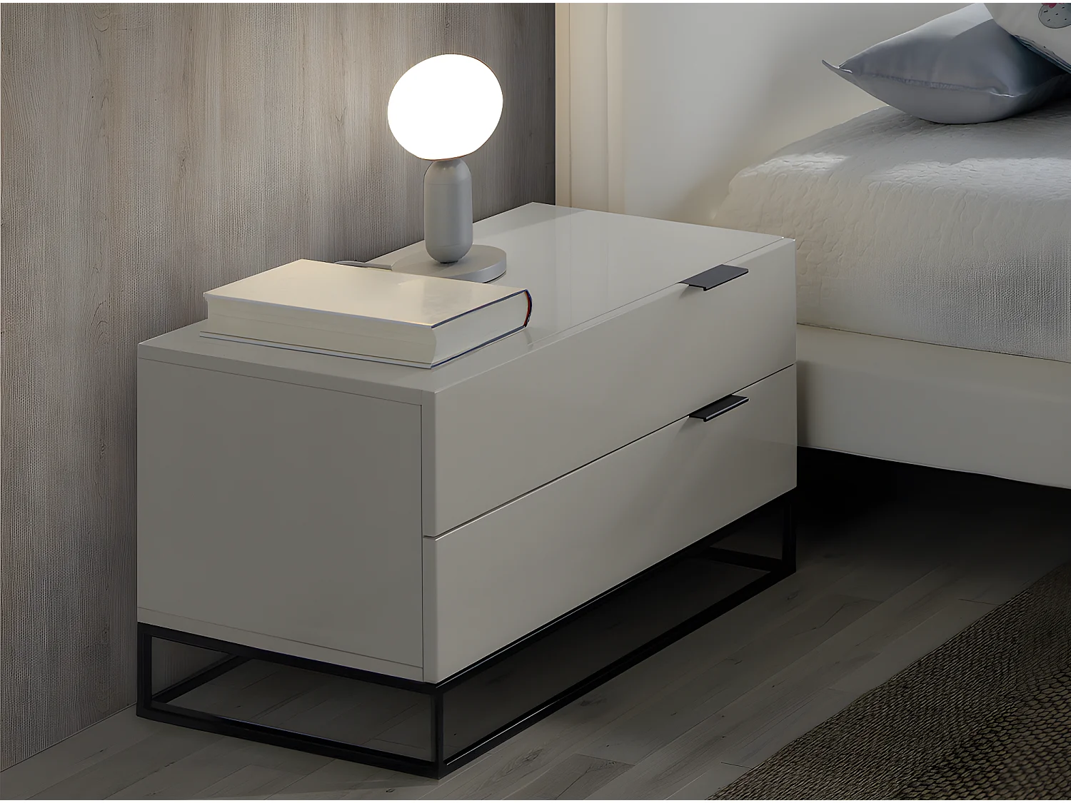 Comodino in legno grigio perla e acciaio nero   7004 ANGEL CERDA