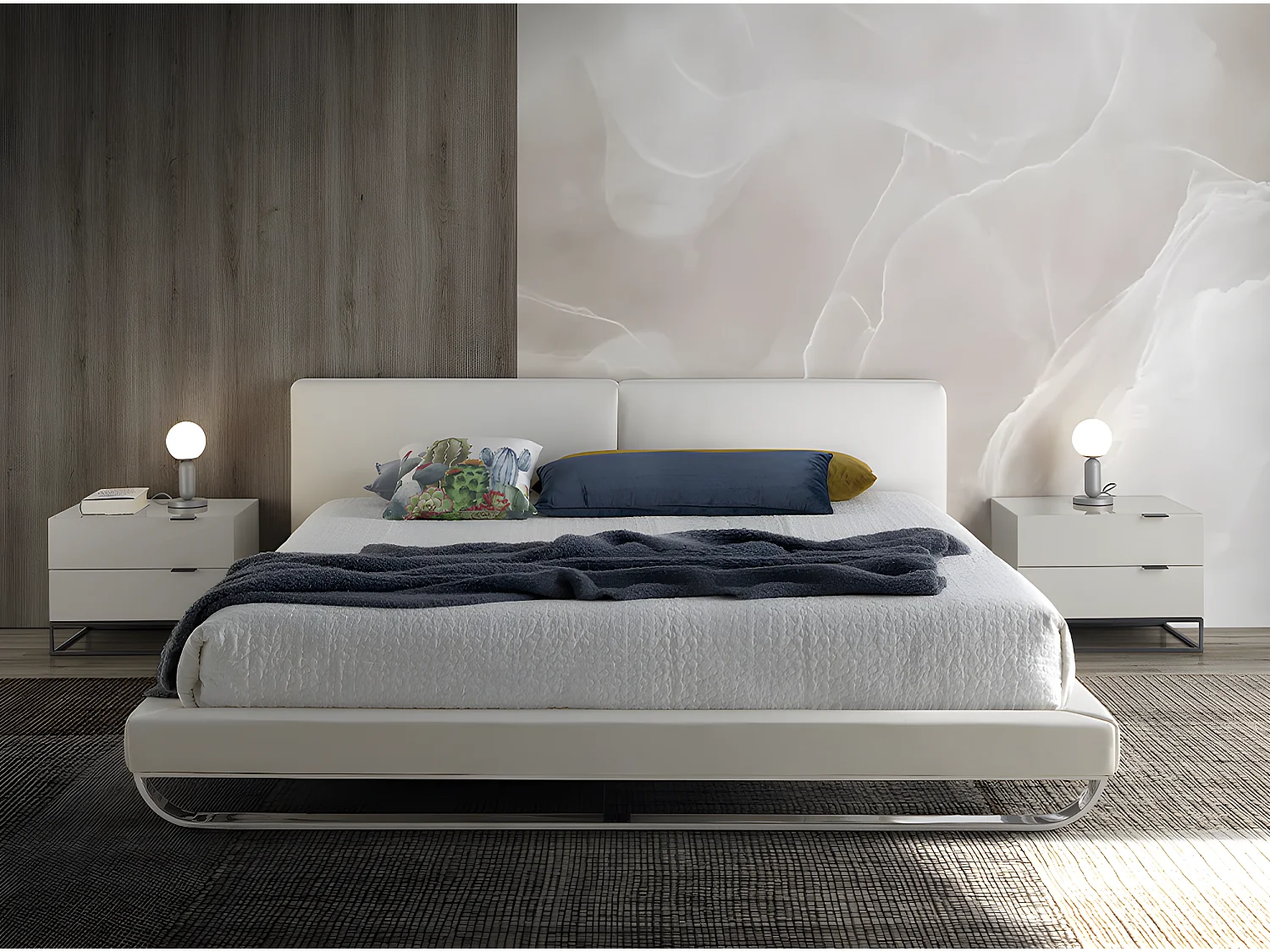 Comodino in legno grigio perla e acciaio nero   7004 ANGEL CERDA