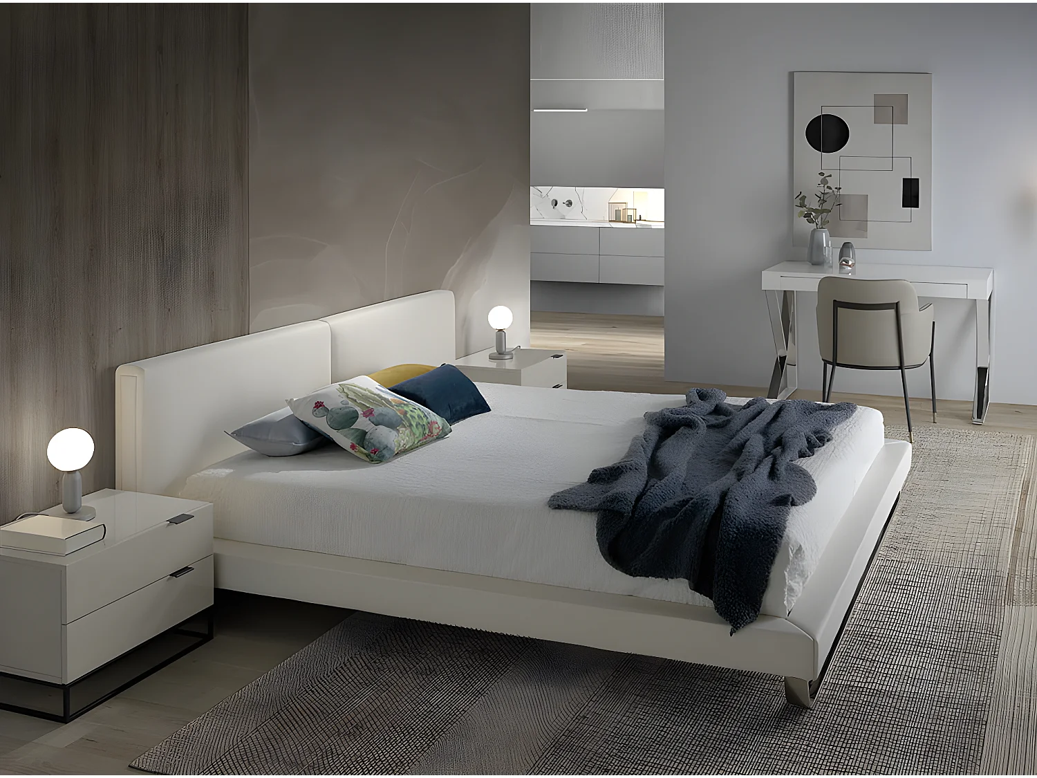 Comodino in legno grigio perla e acciaio nero   7004 ANGEL CERDA