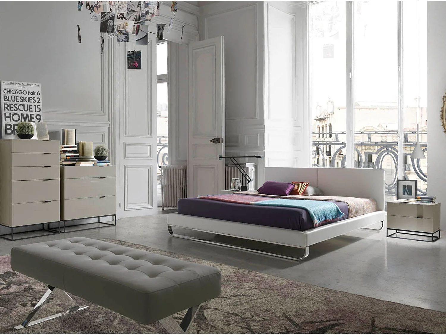 Table de chevet en bois gris et acier noir 7004 ANGEL CERDA