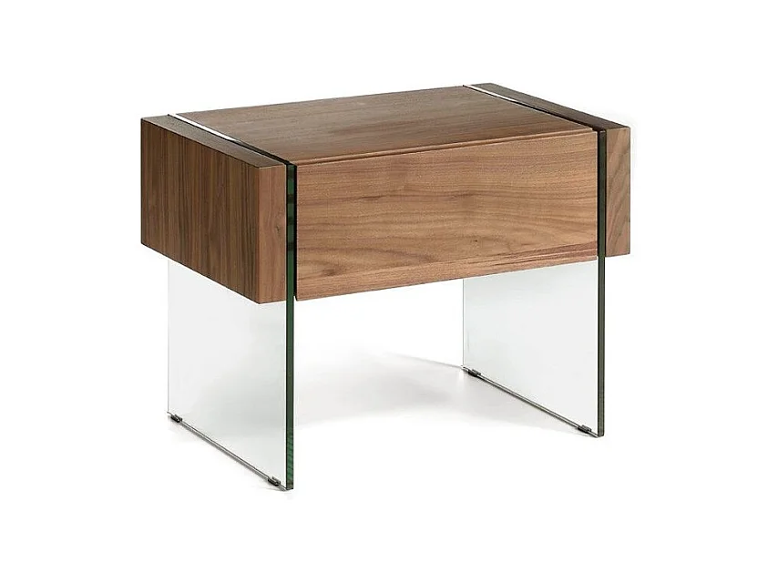 Table de chevet en bois noyer et verre 7042 ANGEL CERDA