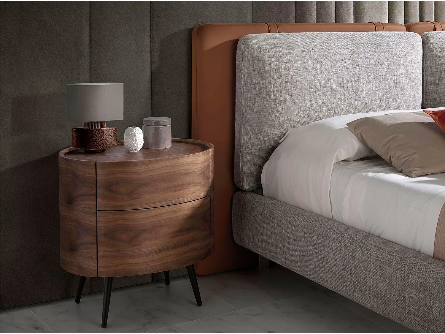 Comodino in noce e acciaio nero 7074 ANGEL CERDA