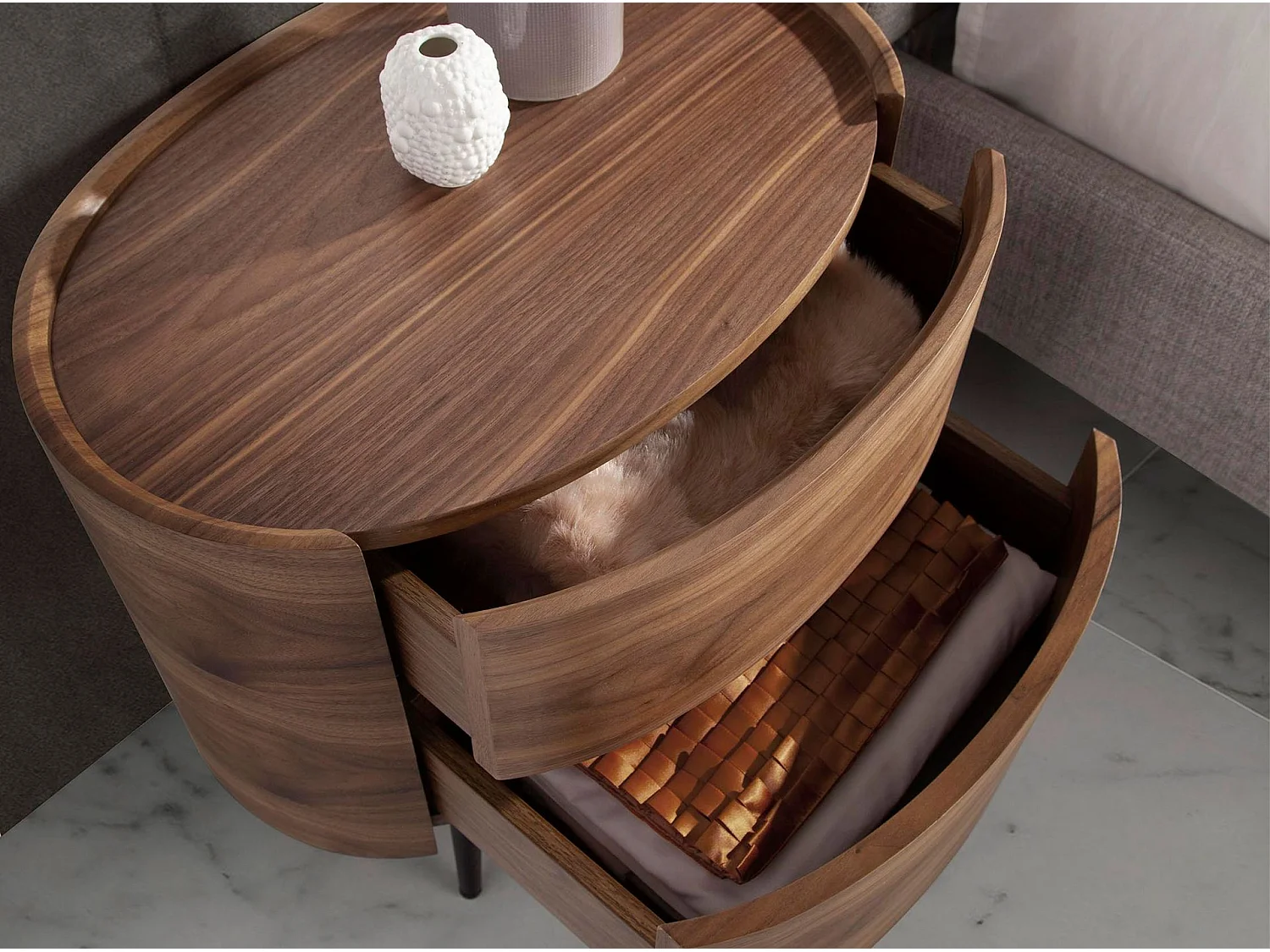 Comodino in noce e acciaio nero 7074 ANGEL CERDA