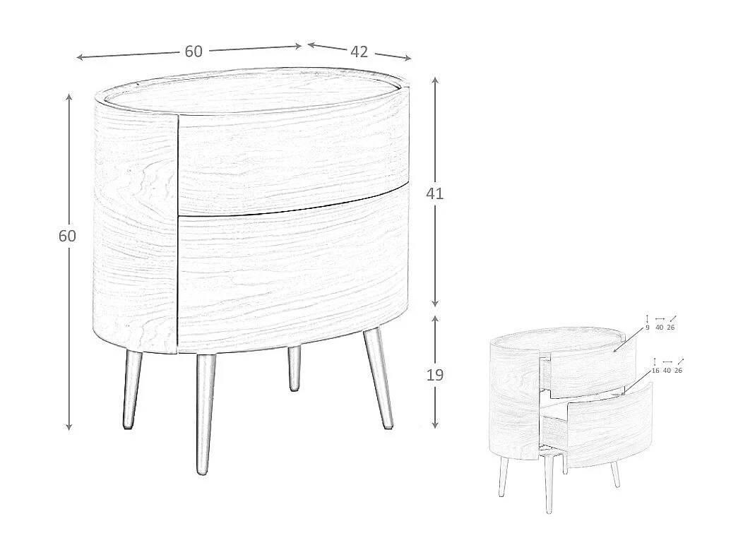 Comodino in noce e acciaio nero 7074 ANGEL CERDA