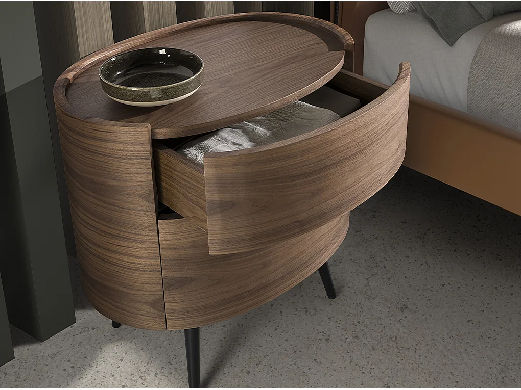 Table de chevet noyer et acier noir 7074 ANGEL CERDA
