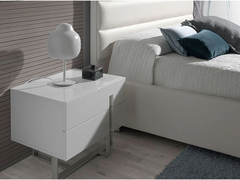Table de chevet bois blanc et acier chromé 7003 ANGEL CERDA