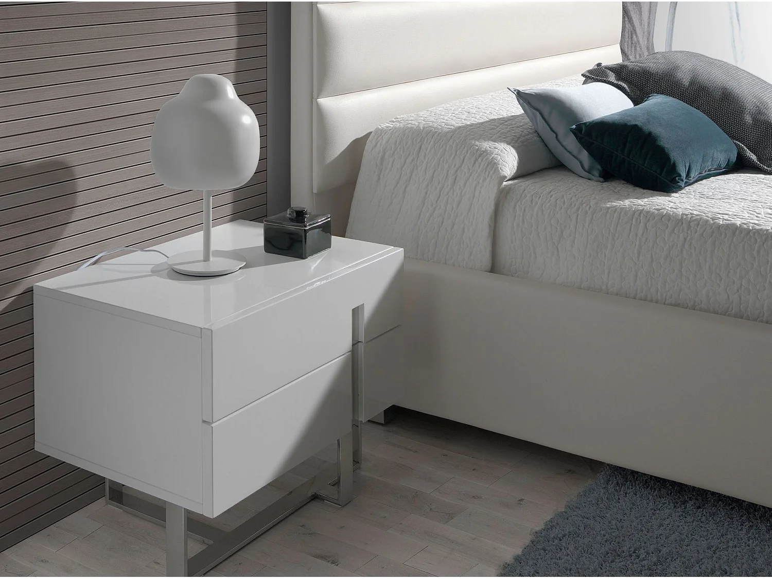 Table de chevet bois blanc et acier chromé 7003 ANGEL CERDA