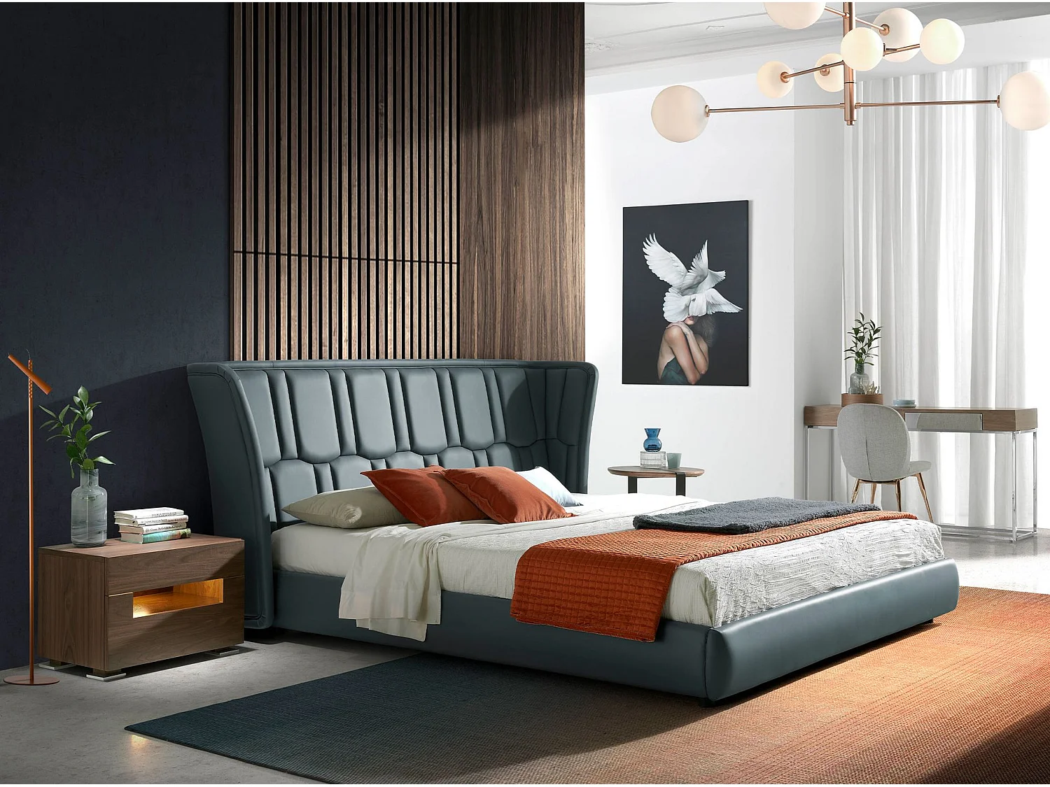 Table de chevet en noyer et acier poli avec éclairage intérieur 7065 ANGEL CERDA