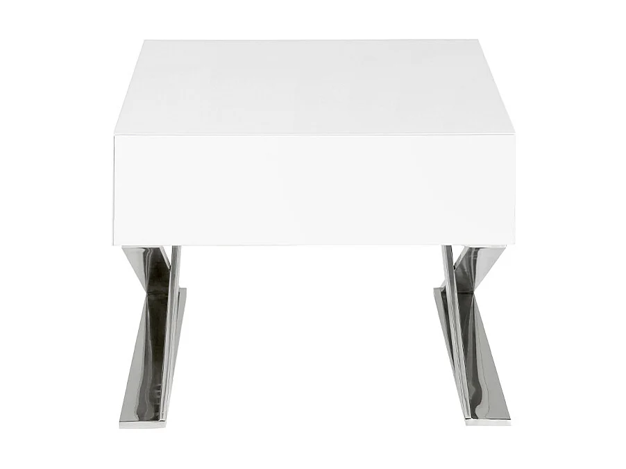 Stolik nocny z białego drewna i chromowanej stali