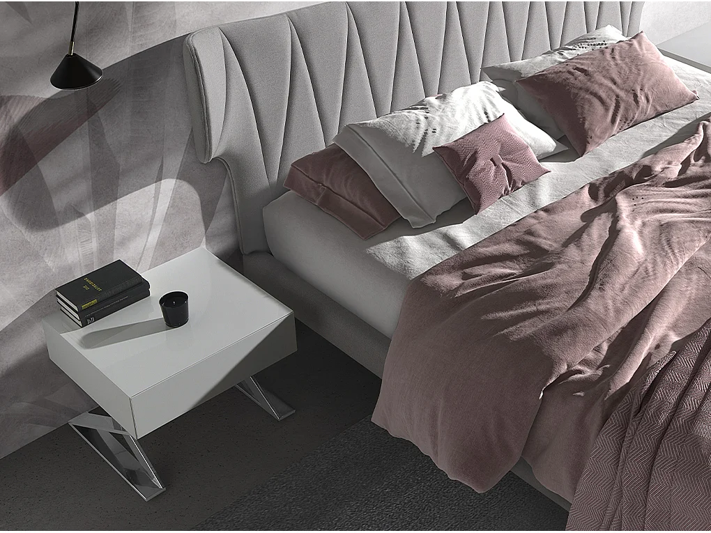 Stolik nocny z białego drewna i chromowanej stali