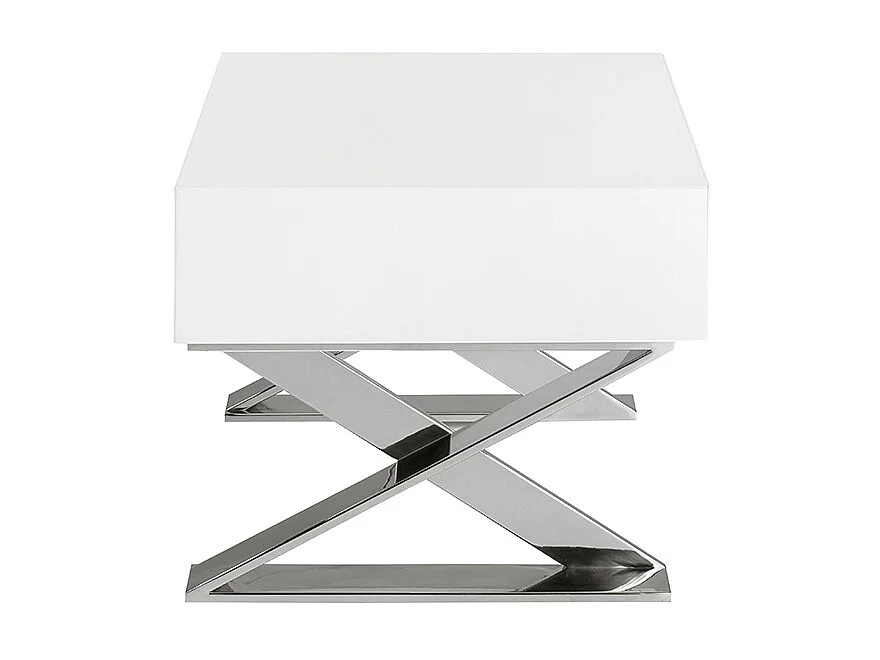 Stolik nocny z białego drewna i chromowanej stali