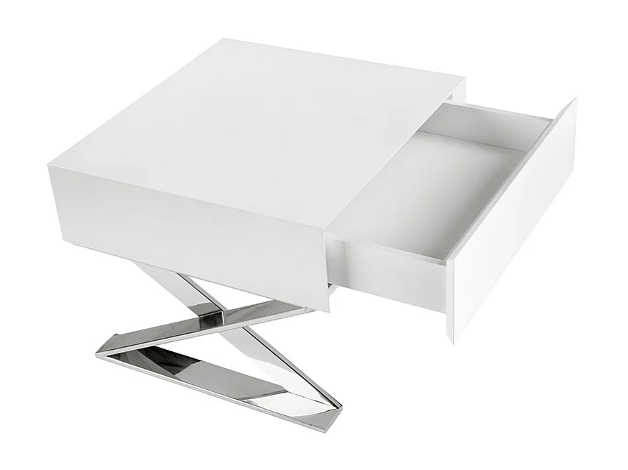 Stolik nocny z białego drewna i chromowanej stali