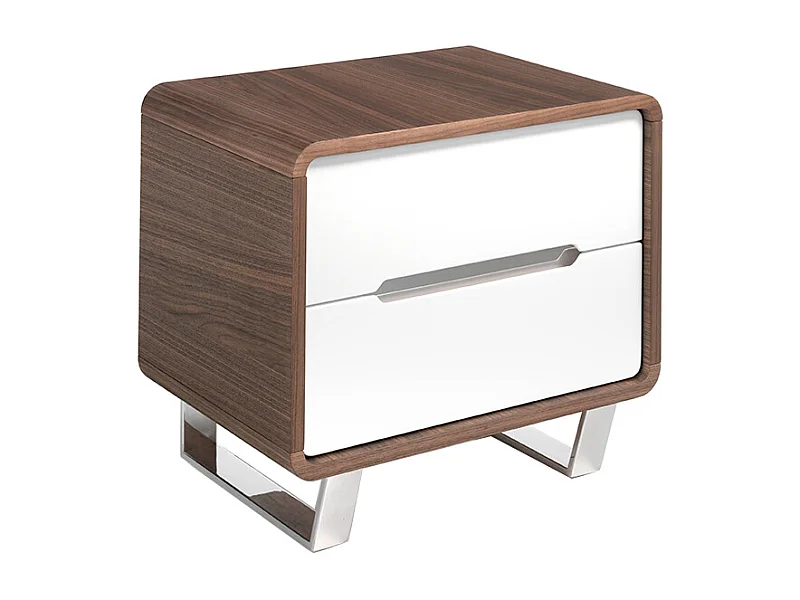 Nachttisch weißes Holz, Nussbaum und verchromter Stahl 7107 ANGEL CERDA