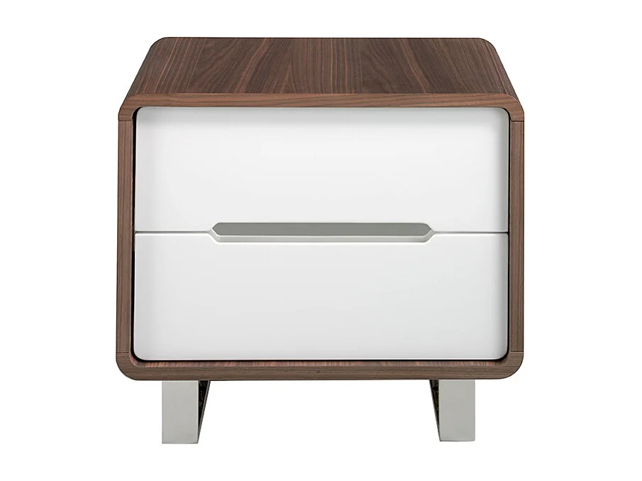 Nachttisch weißes Holz, Nussbaum und verchromter Stahl 7107 ANGEL CERDA