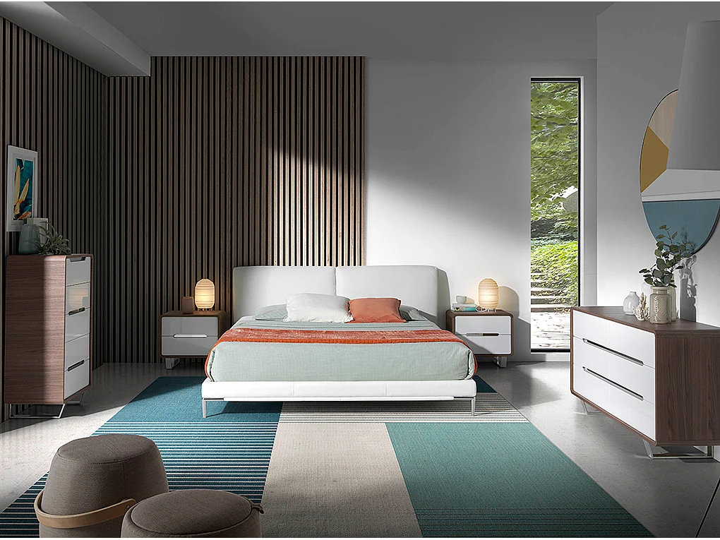 Nachttisch weißes Holz, Nussbaum und verchromter Stahl 7107 ANGEL CERDA