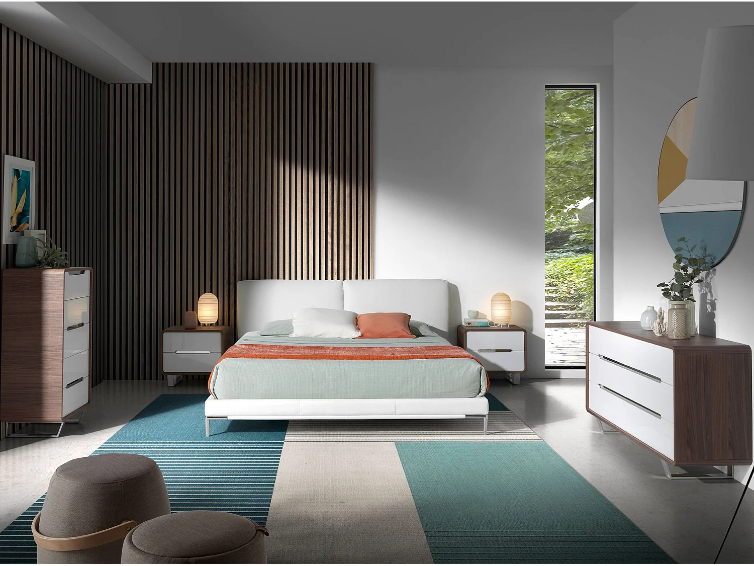 Table de chevet bois blanc, noyer et acier chromé 7107 ANGEL CERDA