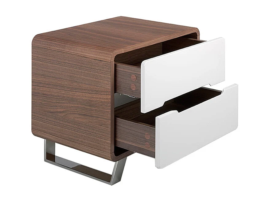 Table de chevet bois blanc, noyer et acier chromé 7107 ANGEL CERDA