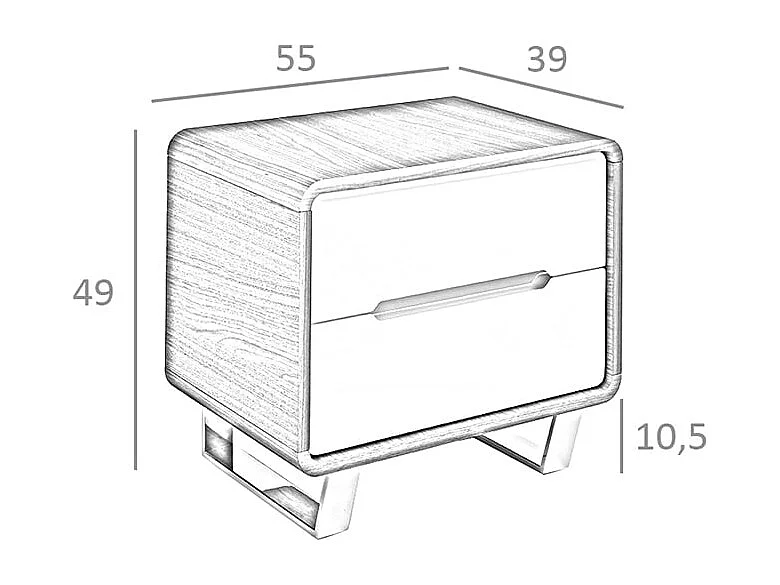 Table de chevet bois blanc, noyer et acier chromé 7107 ANGEL CERDA
