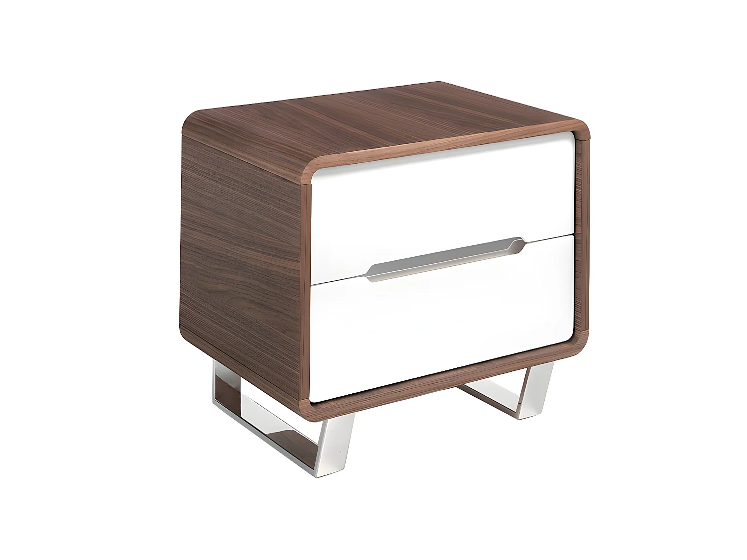 Comodino in legno di noce con cassetti bianchi e acciaio cromato   7107 ANGEL CERDA