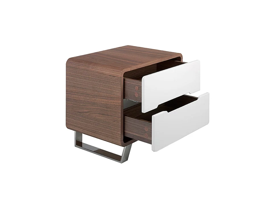 Table de chevet bois blanc, noyer et acier chromé 7107 ANGEL CERDA