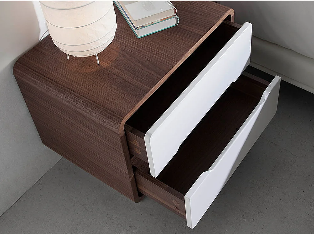 Table de chevet bois blanc, noyer et acier chromé 7107 ANGEL CERDA