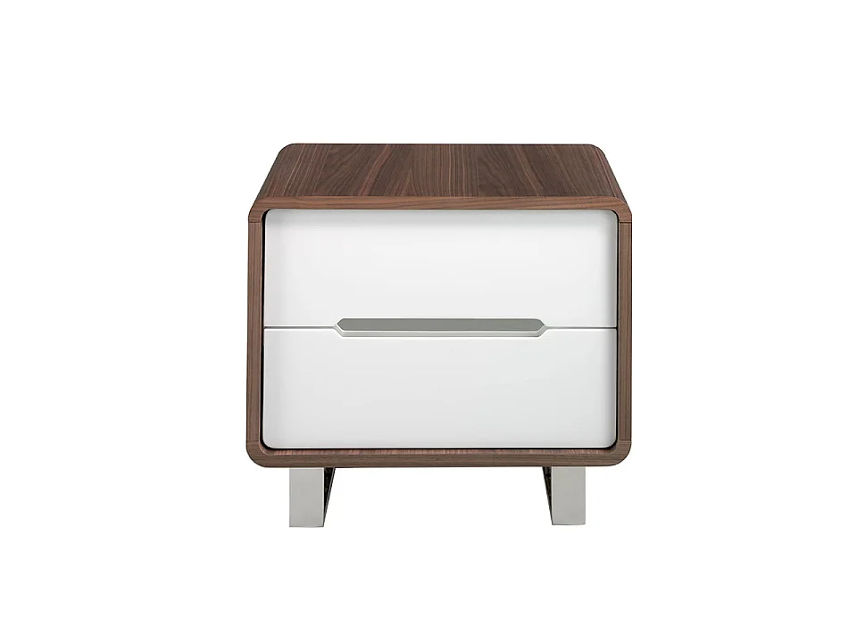 Nachttisch weißes Holz, Nussbaum und verchromter Stahl 7107 ANGEL CERDA