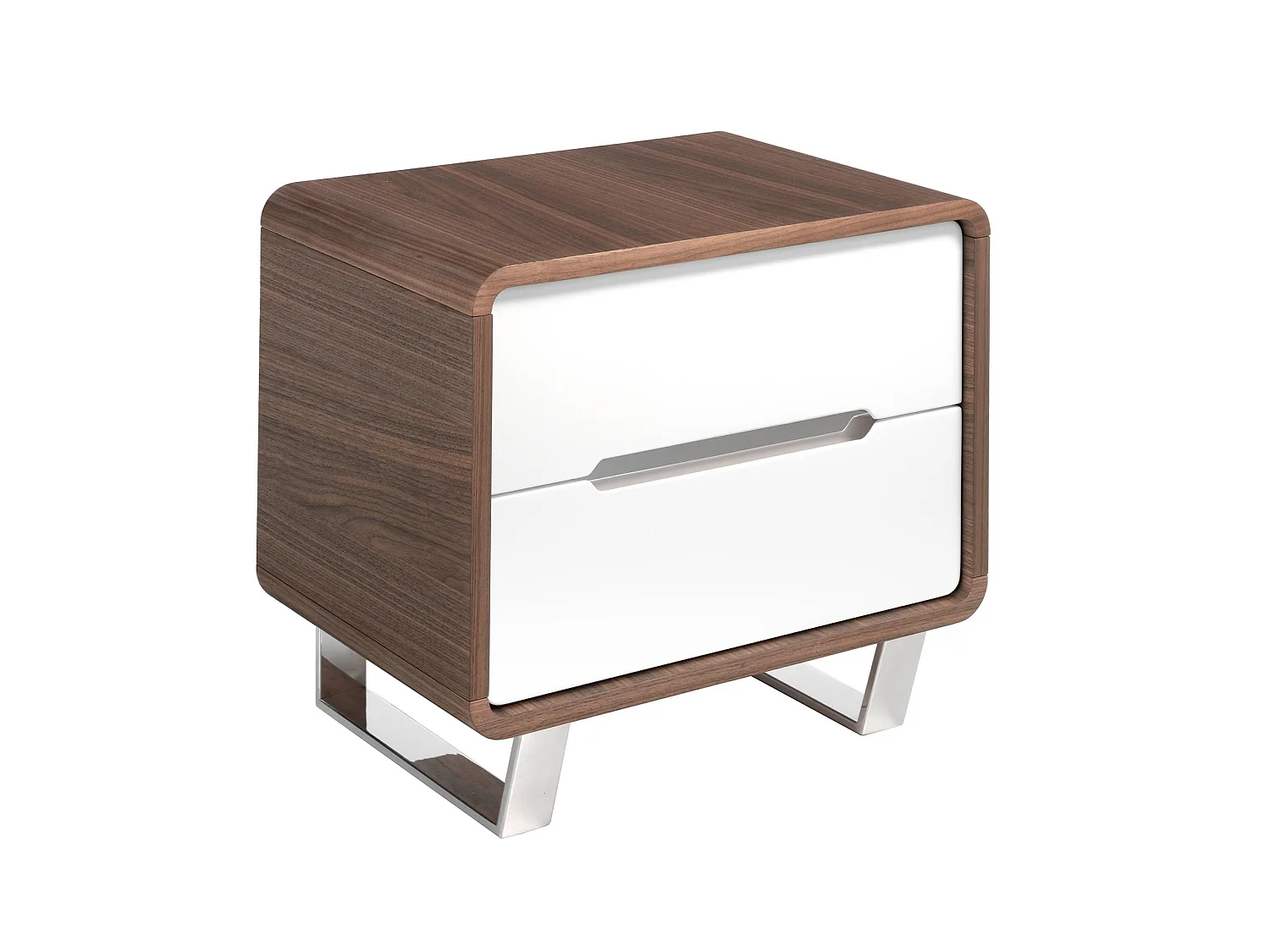 Table de chevet bois blanc, noyer et acier chromé 7107 ANGEL CERDA
