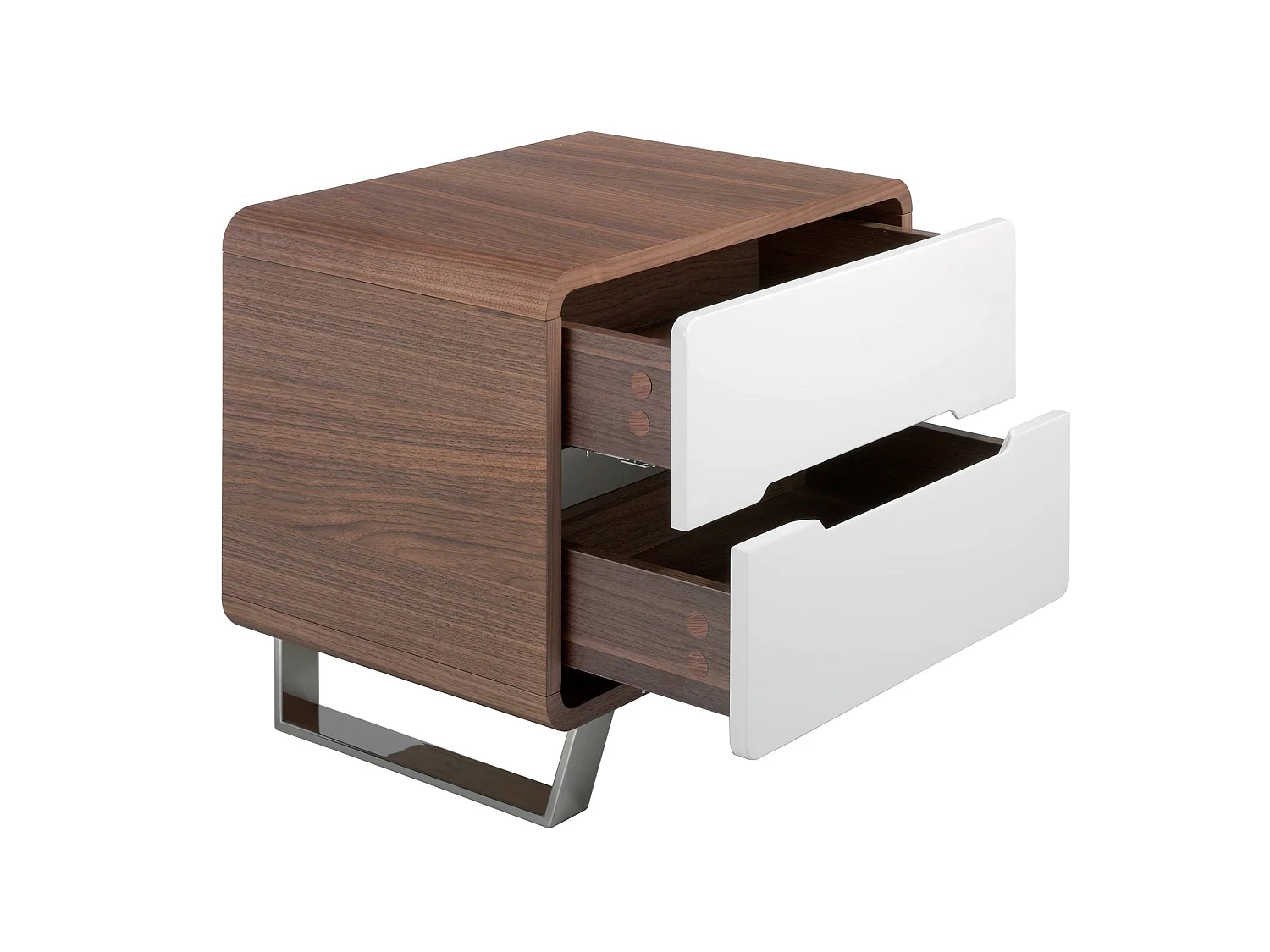 Table de chevet bois blanc, noyer et acier chromé 7107 ANGEL CERDA