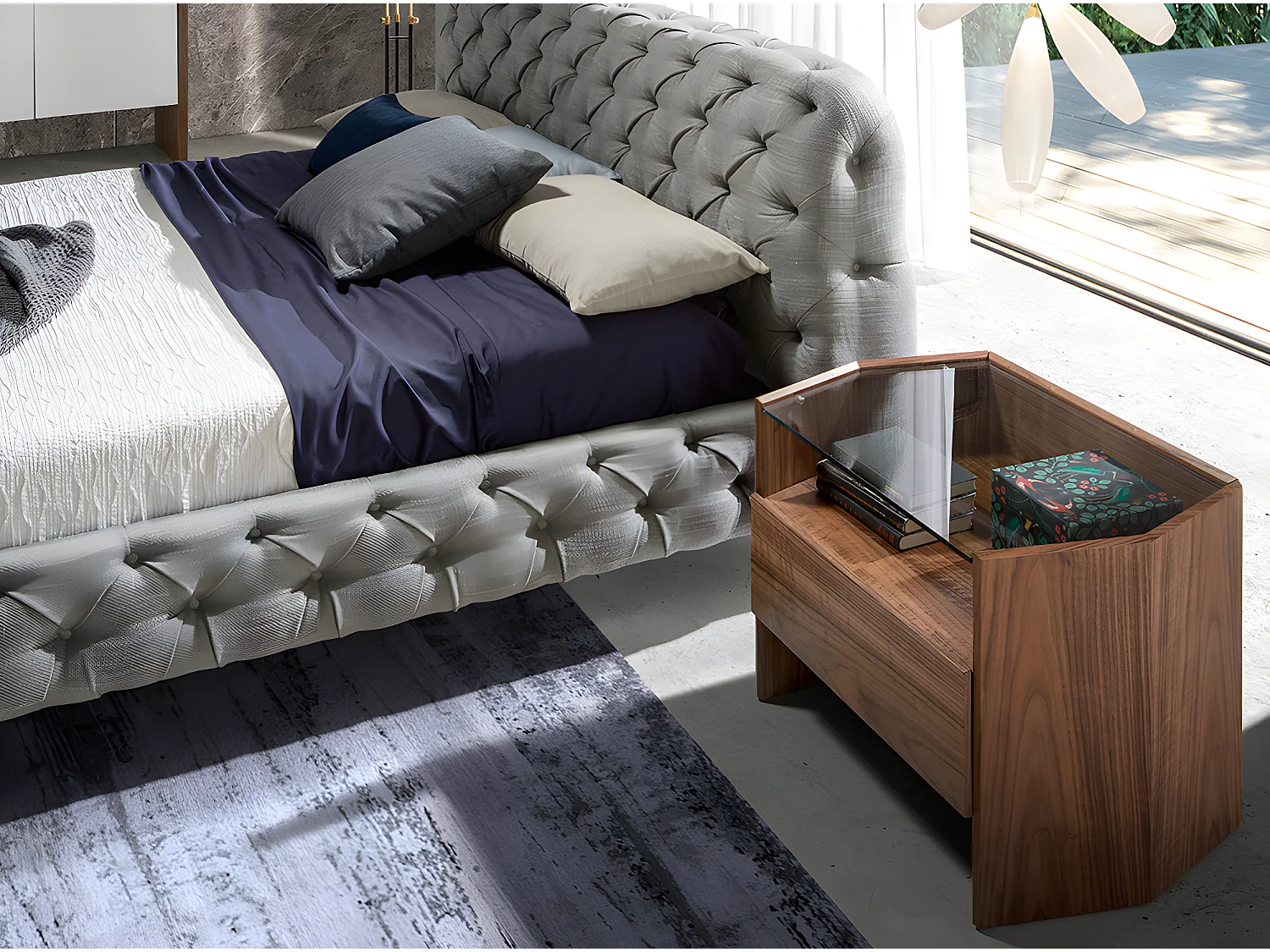 Table de chevet en bois noyer et verre 7072 ANGEL CERDA