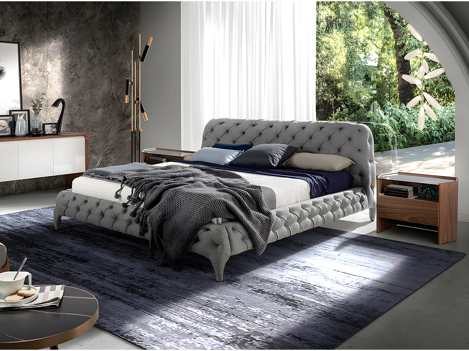 Table de chevet en bois noyer et verre 7072 ANGEL CERDA