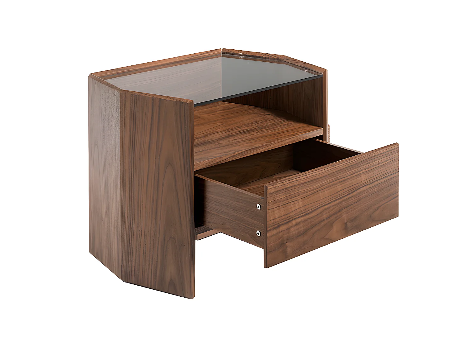 Table de chevet en bois noyer et verre 7072 ANGEL CERDA