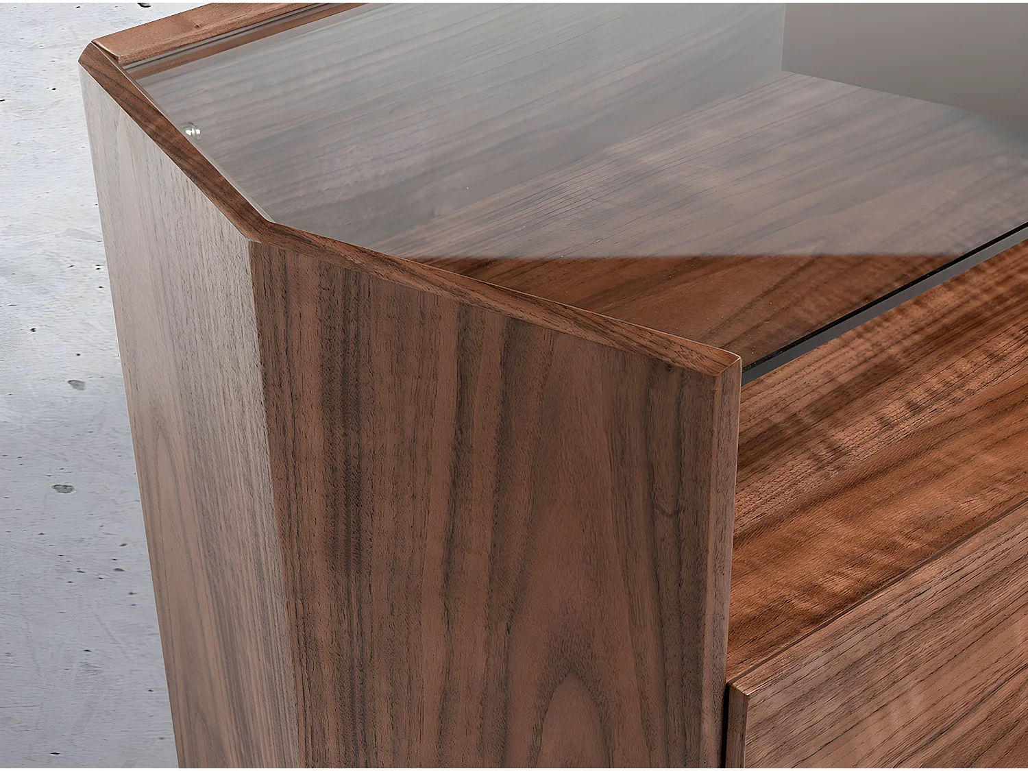 Table de chevet en bois noyer et verre 7072 ANGEL CERDA