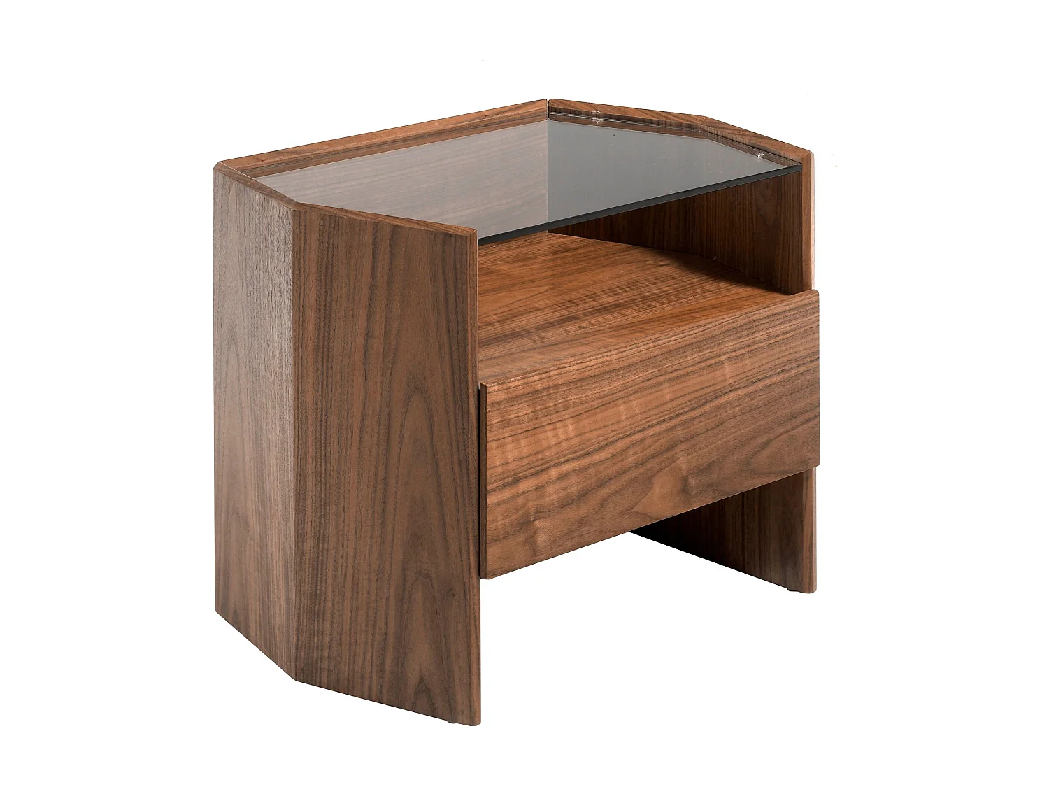 Table de chevet en noyer avec plateau en verre trempé 7072 ANGEL CERDA