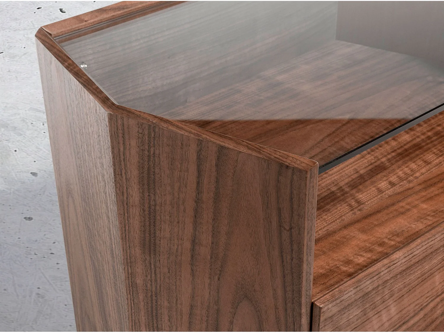 Table de chevet en noyer avec plateau en verre trempé 7072 ANGEL CERDA