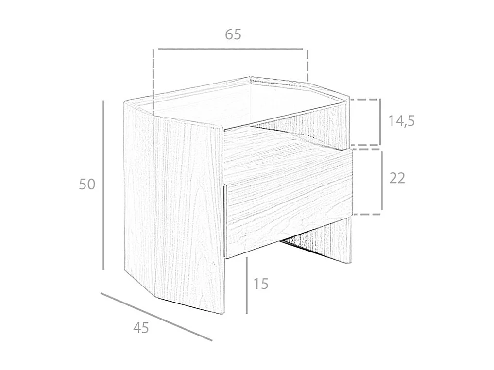 Table de chevet en noyer avec plateau en verre trempé 7072 ANGEL CERDA