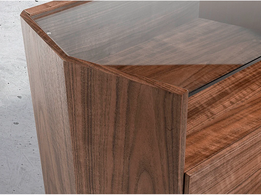 Table de chevet en noyer avec plateau en verre trempé 7072 ANGEL CERDA