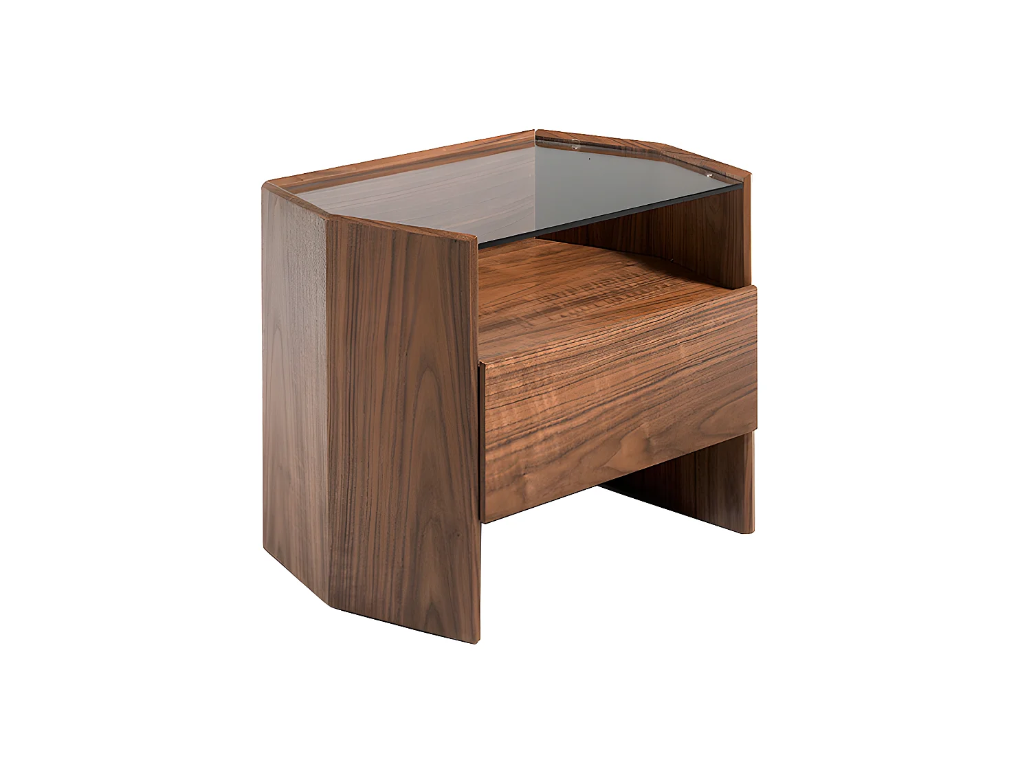 Table de chevet en bois noyer et verre 7072 ANGEL CERDA