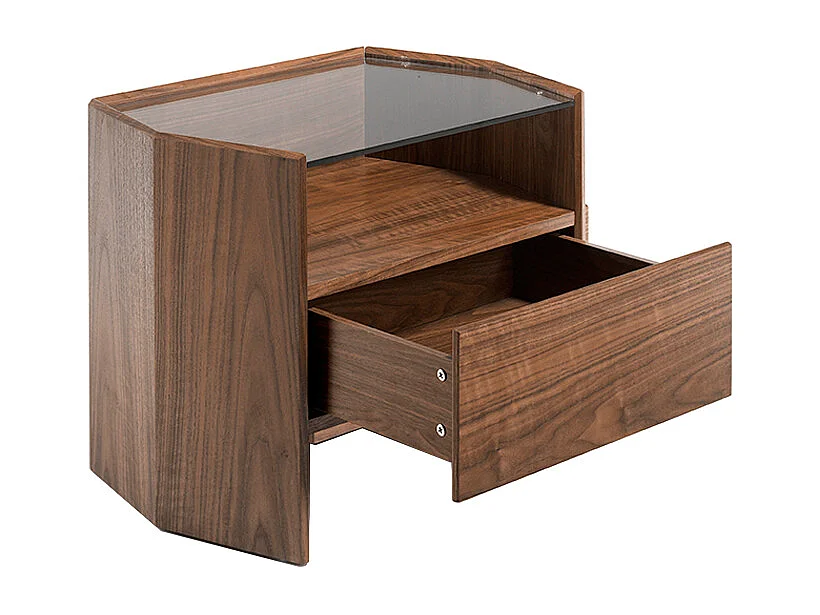 Nachtkastje notenhout met gehard glazen blad 7072 ANGEL CERDA