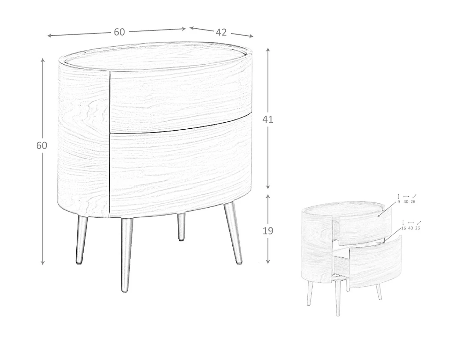 Nachtkastje notenhout met gehard glazen blad 7072 ANGEL CERDA