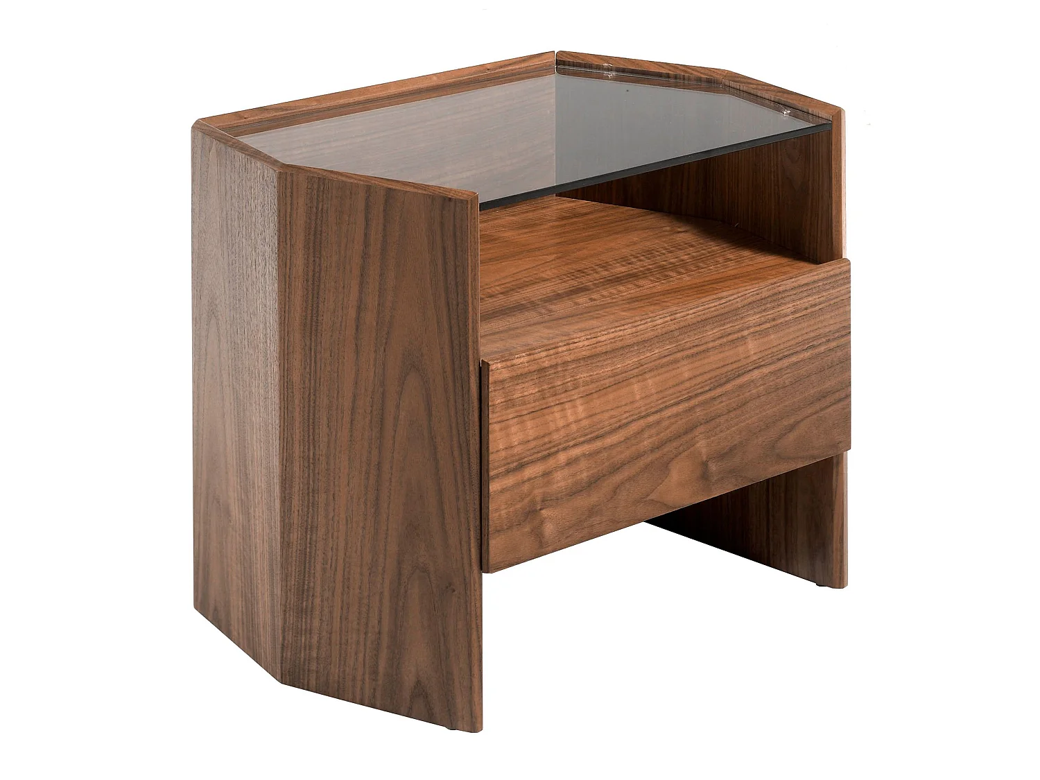 Walnut bedside table with tempered glass top 7072 ANGEL CERDA