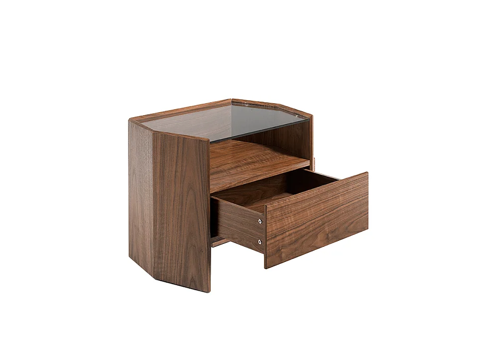 Walnut bedside table with tempered glass top 7072 ANGEL CERDA