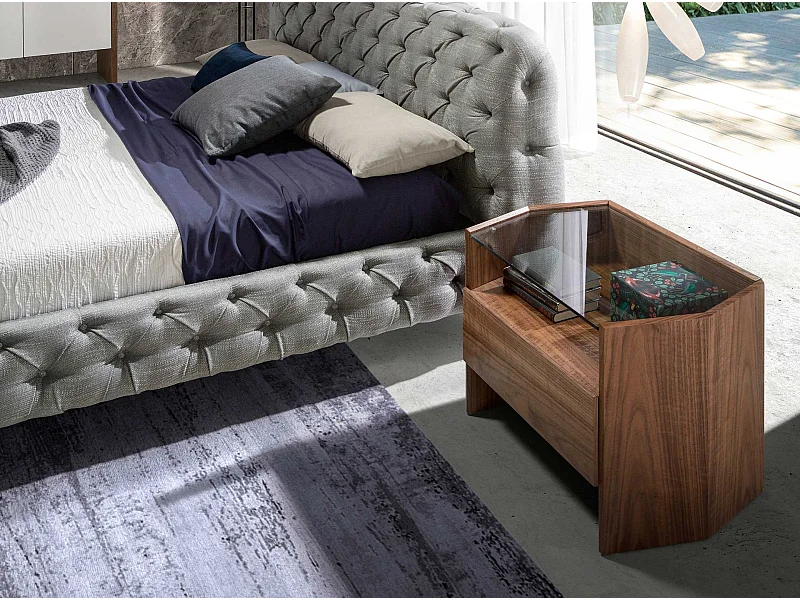 Nachttisch Nussbaum mit Platte aus gehärtetem Glas 7072 ANGEL CERDA